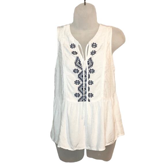 KNOX ROSE white boho embroidered peplum sleeveless summer blouse size xs - Picture 2 of 6